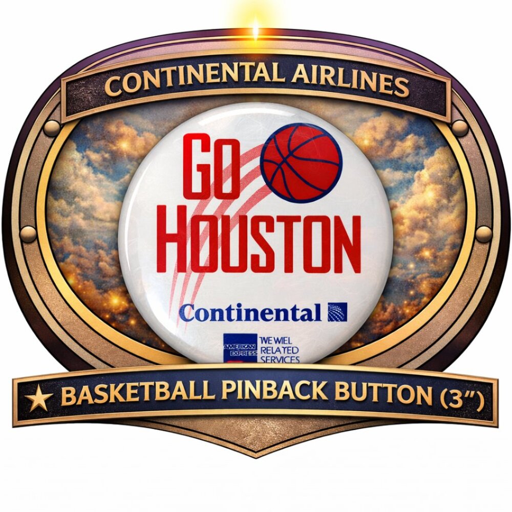 Continental Airlines “Go Houston” Basketball 3" Pinback Button (AmEx TRS)
